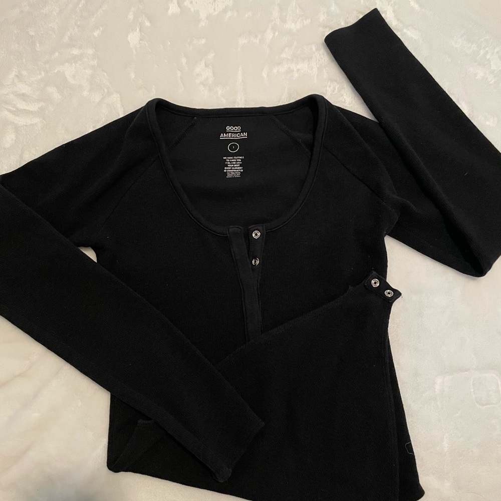Good American Feel Good Black Long Sleeve Bodysuit